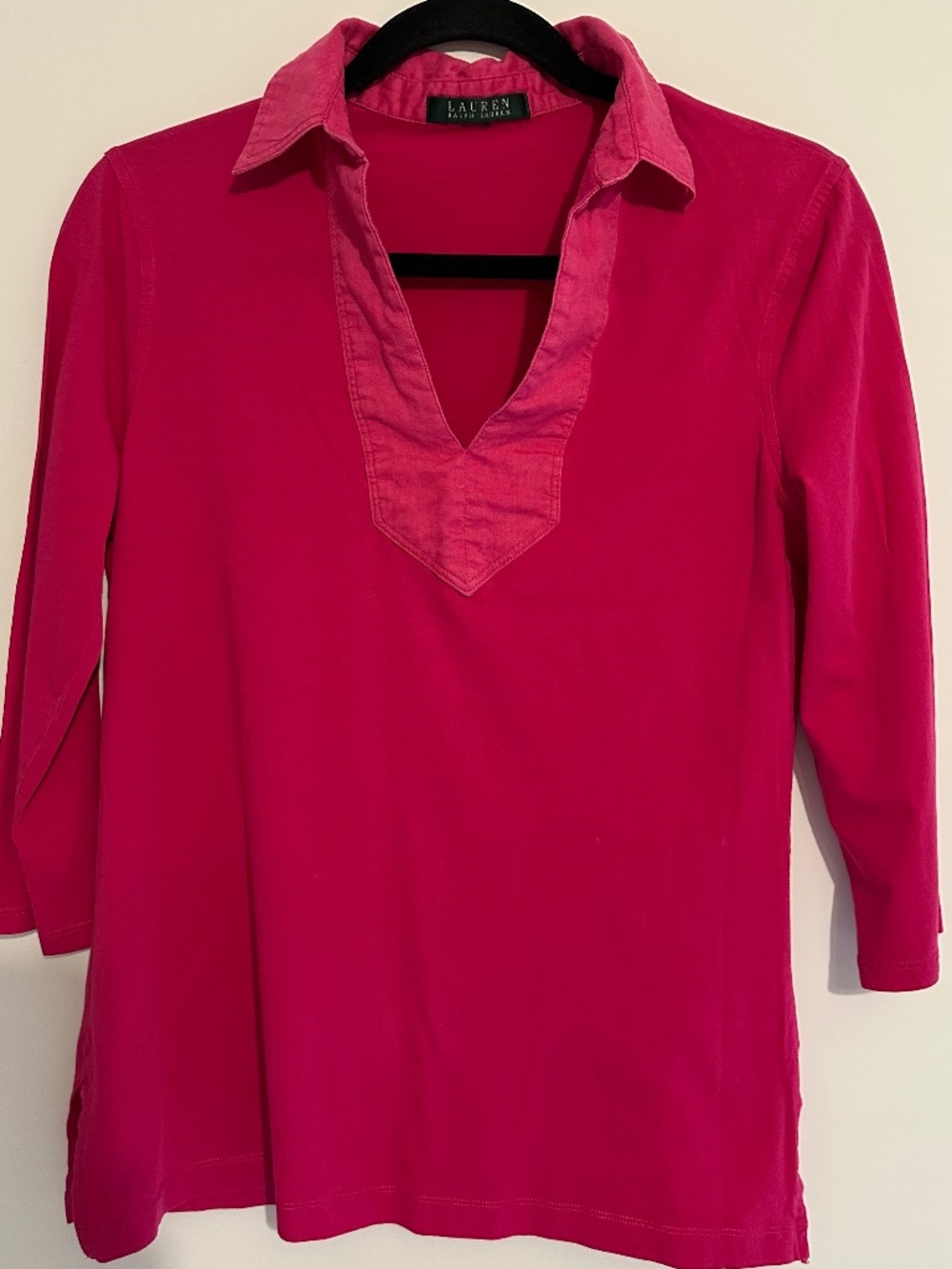Lauren Ralph Lauren Pink Collared Top – Women's 3/4 Sleeve Shirt